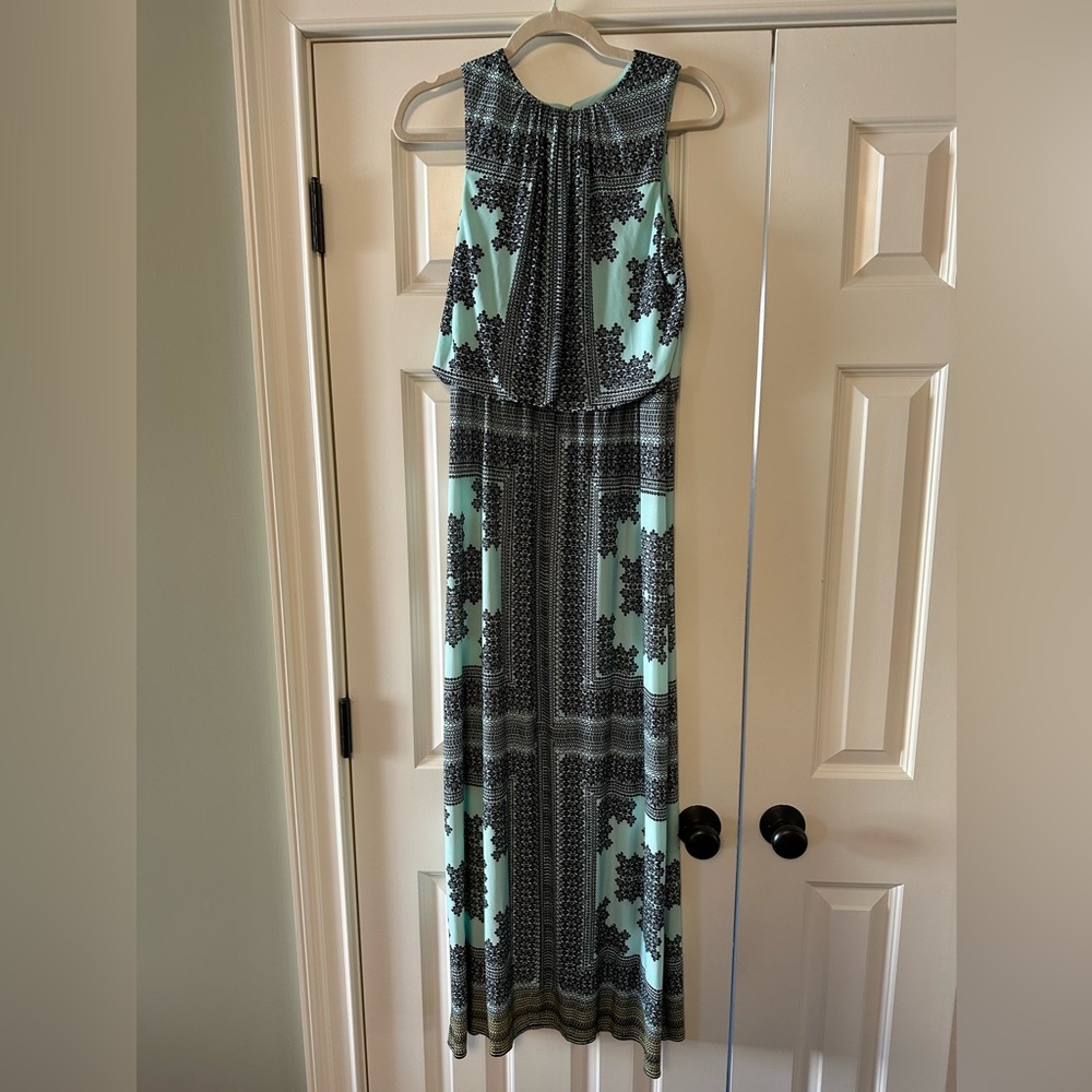 London Times Mint and Black Printed Maxi Dress